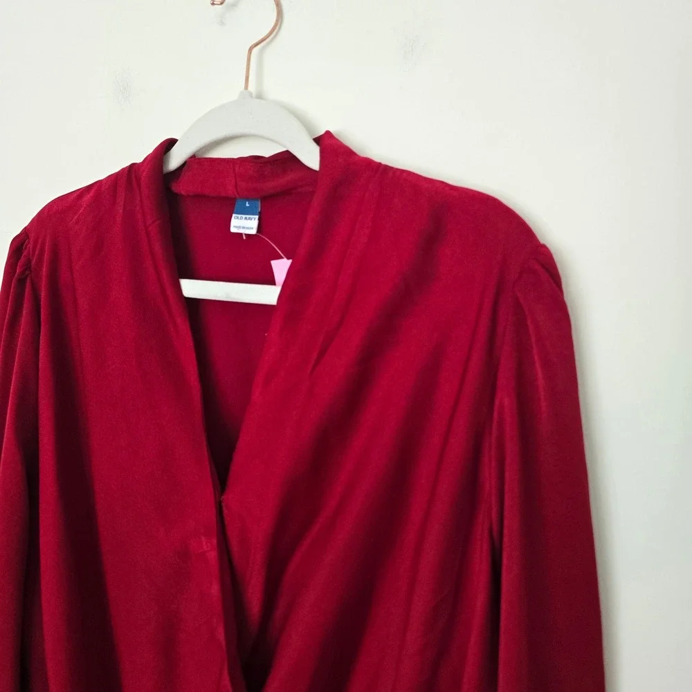 Old Navy Wrap Blouse‎ Women Large Red NWT Surplice Long Sleeve V-Neck Top
